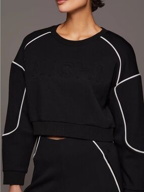 MICHI Black Cropped Sweatshirt with White Piping